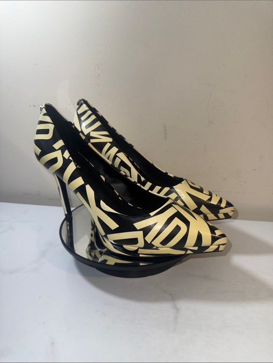 DKNY Shoes - DKNY Lexi Logo Black and Cream Graphic Pointed-Toe Pumps - Size 8